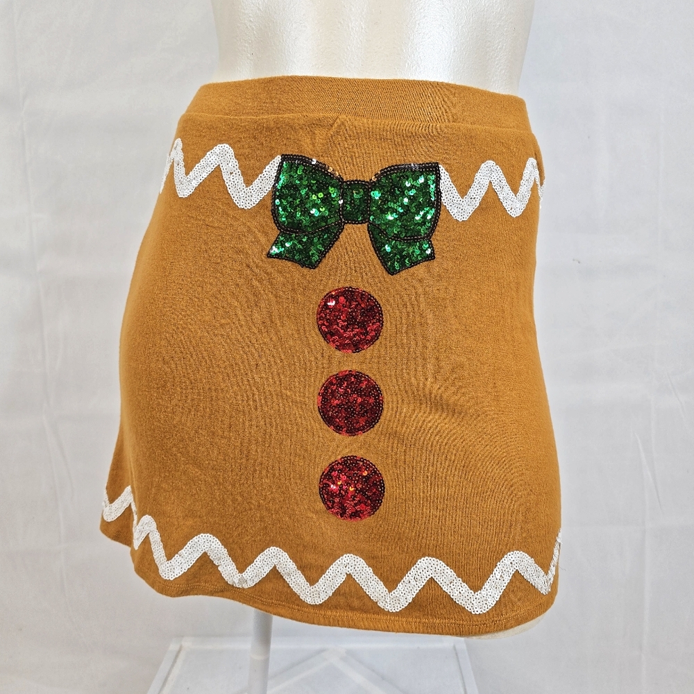 NWT Chance Or Fate Gingerbread Holiday Sequined Skirt Sz L